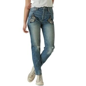 Lucky Brand Embroidery Butterflies High Rise Drew Mom Size 2/26A